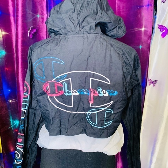 Champion Black, White & Colorful Logo Windbreaker Light Jacket Size Small - Picture 4 of 5